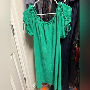 Alex & Parker Green Puff Sleeve Off-Shoulder Sundress‎